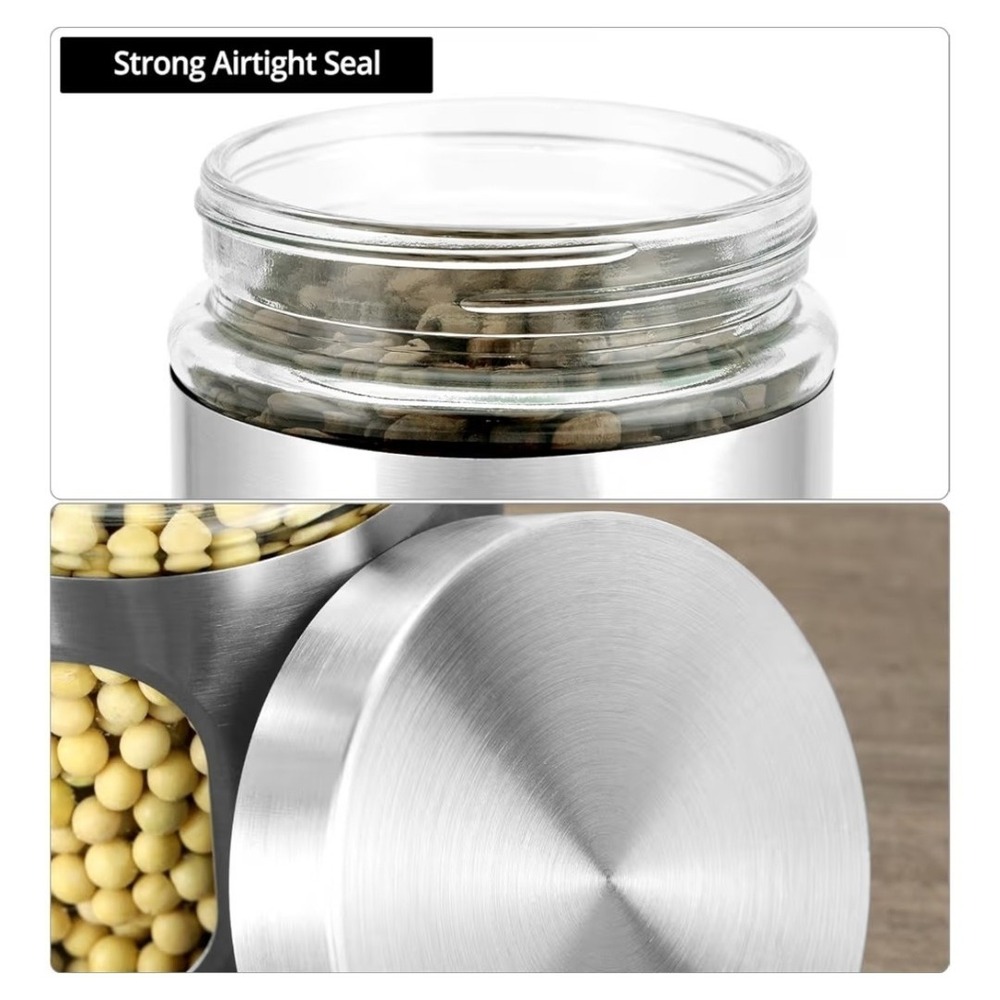 Stainless Steel Glass Kitchen Canisters Set, 6 Pack 20 Oz, Airtight Food Storage - Picture 6 of 6